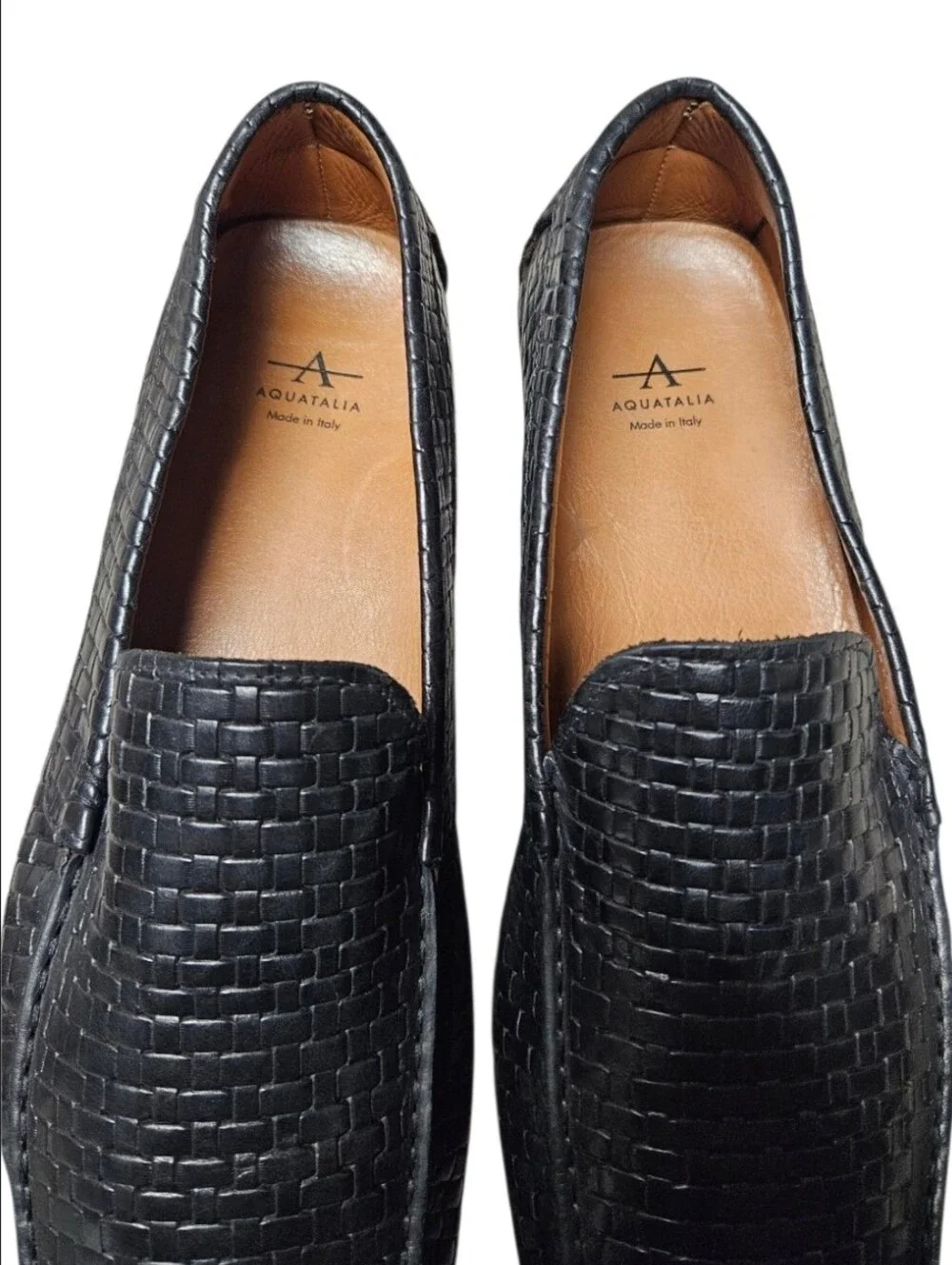 AQUATALIA | Bruce Black Woven Leather Driving Loafers Men's 13 Made in Italy
